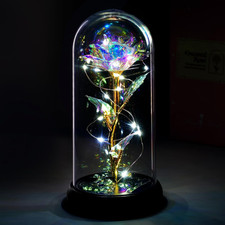 , Galaxy Glass Rose in Glass Dome - Light up Crystal Rose Forever Flower  Birth