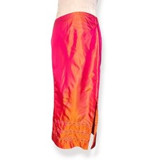 Vintage Silk Embellished Midi Skirt Pink Orange Iridescent Size 8
