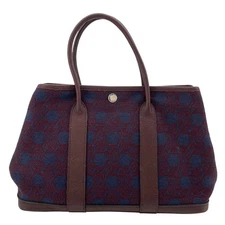 HERMES Garden Party TPM L Stamp Burgundy x Navy SHW Toile So H #1385