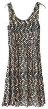 Calvin Klein Womens Dress 8 Flowy Sleeveless Fit Flare Stretch Striped Cream Red