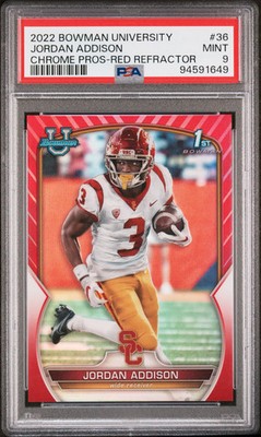 2022 Bowman University Chrome Prospects Jordan Addison #36 Red /5 PSA 9