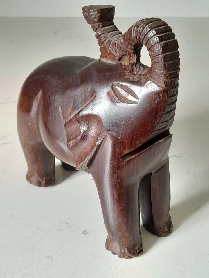 Escultura de elefante de madera de hierro primitivo MCM de colección tallada a mano estatua tronco Foto 2 de 4