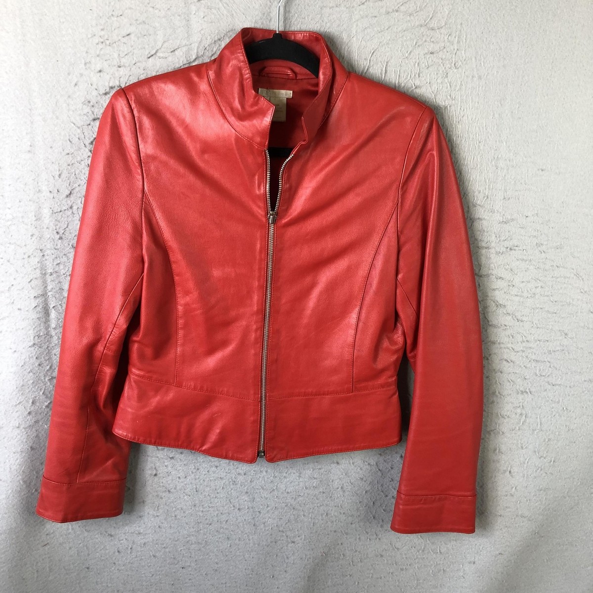レザージャケット♡オースチンリード Austin Reed Jacket Womens 4 Red Leather Zip Front Stand Collar