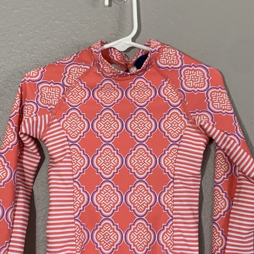 Cabana Life Girls Coral White Keyhole Button Back Full Rash Guard Swimsuit Sz 4 - Picture 3 of 6