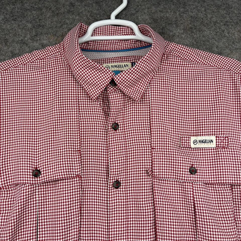 麦哲伦户外衬衫男式 XL 红色白色鱼具钓鱼通风休闲版型 — 第 2/4 张图片