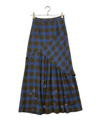 Ameri CHECK EYELET SEMI FLARE SKIRT S Brown x Blue Ext+++