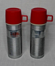 Vintage Thermos (2) King Seeley Metal Vacuum with Cap and Red Lid #2284-USA Made
