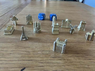 Monopoly Europäische Edition Landmark Gebäude Token Komplettsatz 12 + Würfel