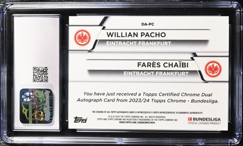 2023-24 Topps Cromo Bundesliga Doble Auto CHAIBI & WILLIAN PACHO 50/50 CGC 8.5 - Imagen 2 de 2