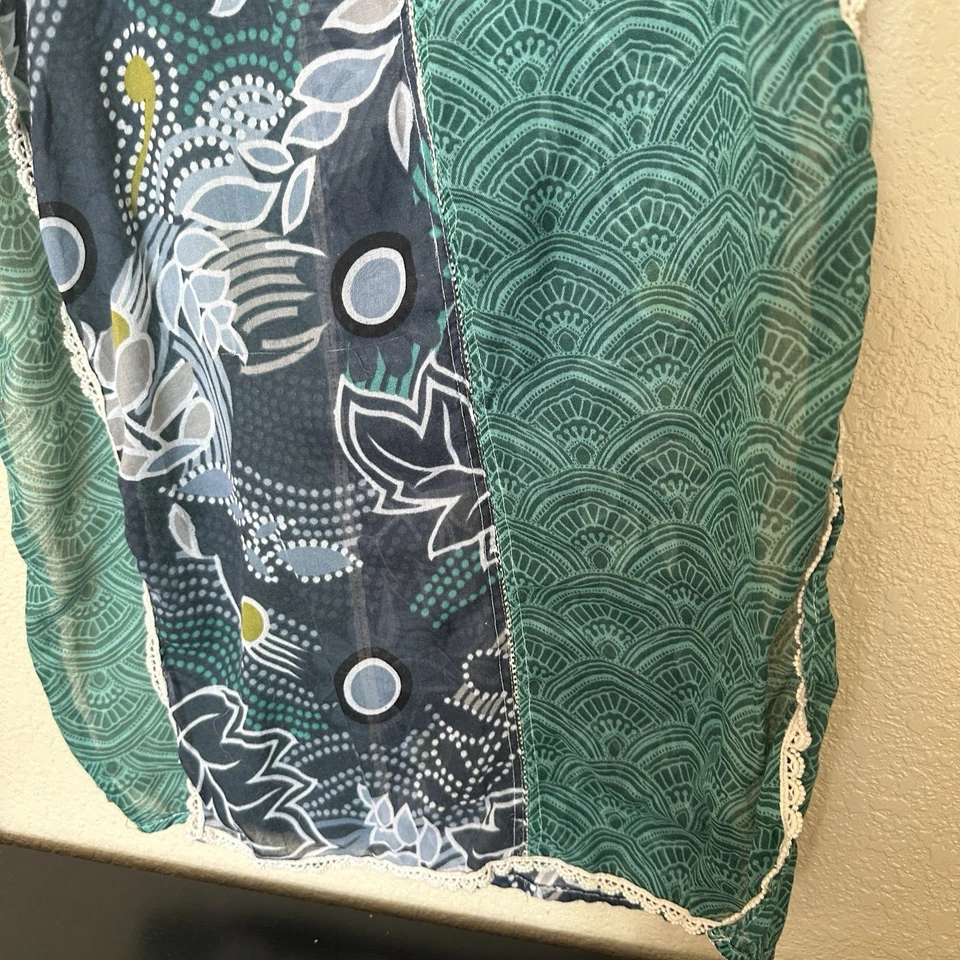 Prana Flora Bufanda Envoltura Azul Borde Encaje 18 X 77 Geométrico Boho Foto 4 de 4