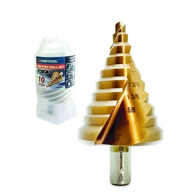 CORTOOL 2-Inch HSS Spiral Groove Step Drill Bit, 10 Sizes Cobalt 2 inches