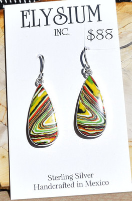 Yellow Teardrop Acrylic Sterling Silver Earrings By Elysium with Colorful Swirls