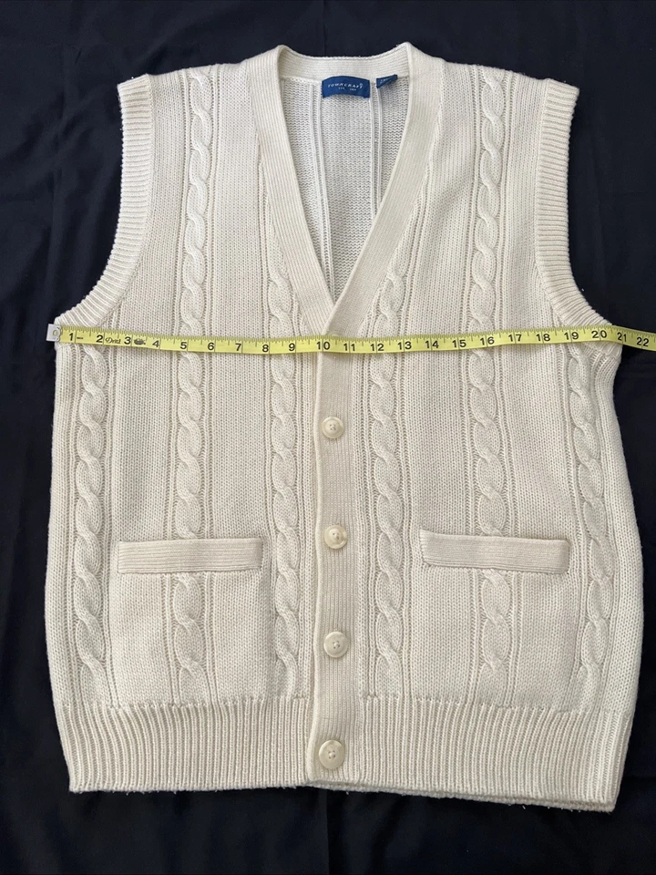 VTG Towncraft Men's L Cream Cable Knit Button Sweater Vest EC - Image 4 of 4