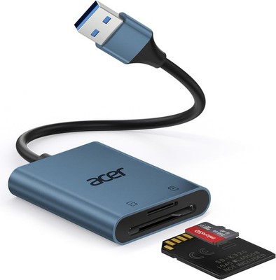 acer USB 3.0 Kartenleser mit Kabel, USB-A SD Micro SD Card Reader Aluminium