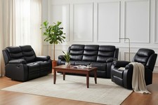 NEW Roma 3 Seater 2 Seater and Armchair Black Leather Recliner Sofa 3+2+1