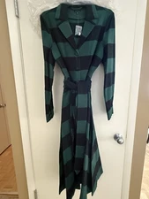 J. Peterman 1947 Green & black Long Sleeve Shirt Dress 100% Cotton Size 14 NWT