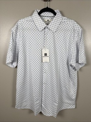 Brooklyn Brigade White Short-Sleeve Button-Down with Navy Geo Print