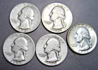 Lot of (5) Pre 1964 Washington Quarters  90% Silver 42S - 42P - 45D - 54S - 62D