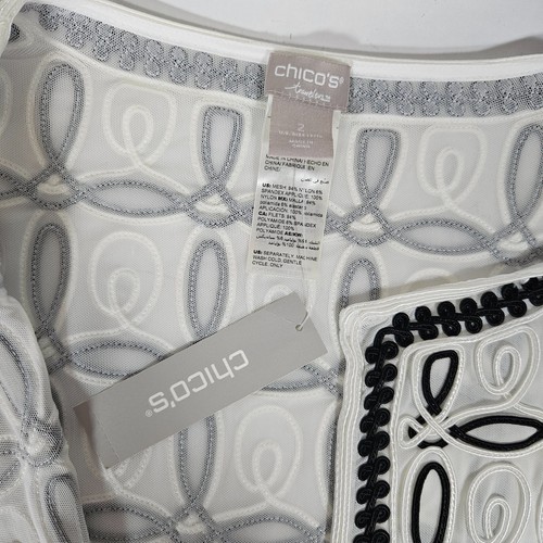 Chico's travelers Novelty Strip Open Jacket Black/White Chico's Size 2 or 12/14 - Picture 4 of 8