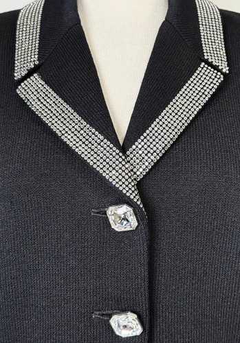 Hermosa chaqueta larga de noche St. John en negro con lentejuelas de cristal talla 4 nueva sin etiquetas - Imagen 3 de 5