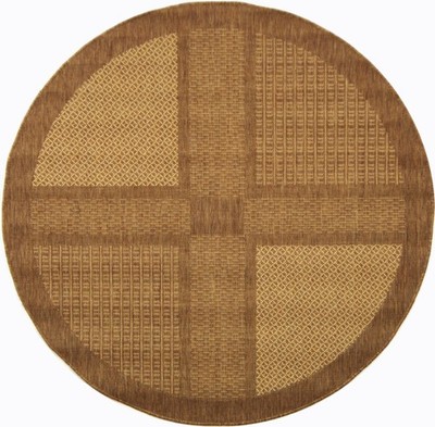 Washable Rug Outdoor Courtyard Collection - 5'3'' Round, Brown & Natural, Non-...