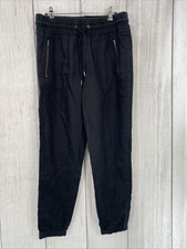 Athleta Cabo Linen Jogger Women 6 Black Athleisure Travel Lifestyle Pant 530642