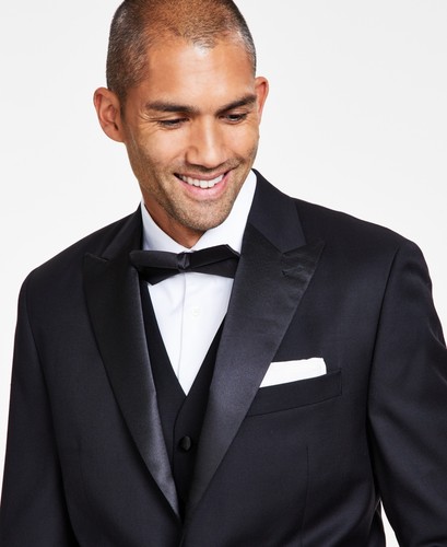 Michael Kors Mens Classic fit Tuxedo Jacket Blazer 42 R Black Solid Stretch Wool - Picture 7 of 8
