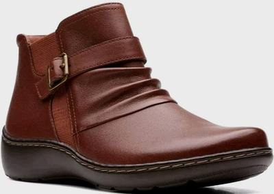 #ad New Womens Leather Clarks Brown Cora Rushing Ankle Boots TPR Outsole Inside Foam $41.95