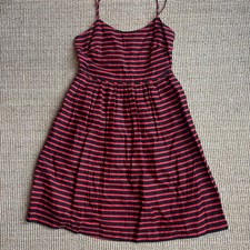 J.Crew Red Black Stripe Linen Cotton Tiered Midi Dress Size 8 Spaghetti Strap