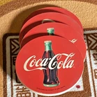 VINTAGE COCA COLA COKE COASTERS SET OF 6 CERAMIC W/ CORK BACK 4" round & squares