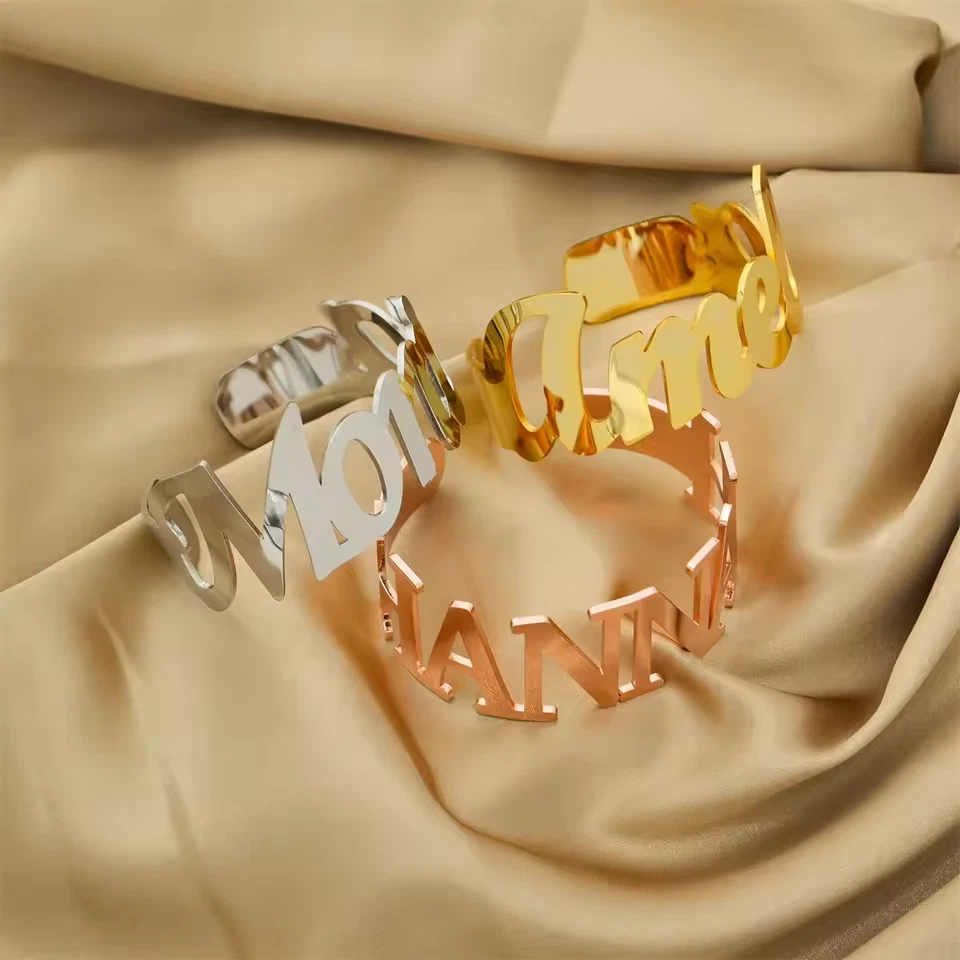 Brazalete Brazalete Brazalete Grande Nombre Personalizado Joyería Acero Inoxidable Oro Plata Foto 2 de 4