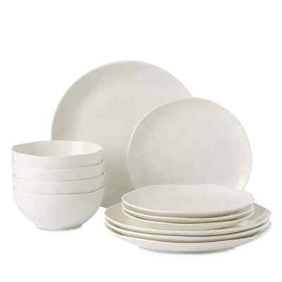 Lenox H1021 Bay Colors White Solid 12 Piece Dinnerware Set Service for 4