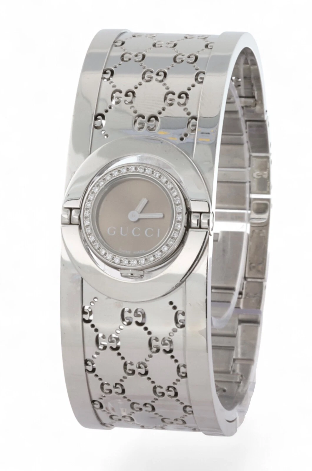 Orologio Donna Gucci Twirl Ya112 Bracciale 34 Lunetta Diamante Acciaio Quadrante Bronzo 23mm