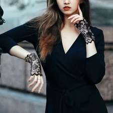 Ladies Black Floral Lace Fingerless Gloves Sexy Dancer Designer Lingerie G2