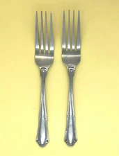 SET OF 2 ROYAL NORFOLK VENICE GLOSSY STAINLESS FLATWARE SCROLL EDGE DINNER FORKS