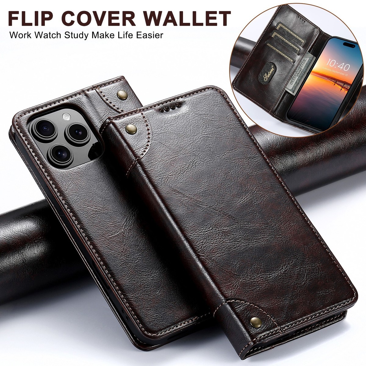 Fashionable PU Leather Magnetic Phone Cover for iPhone 16
