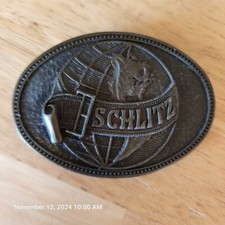 Vintage SCHLITZ Beer Globe Oval Belt Buckle Brewing Milwaukee Great Condition