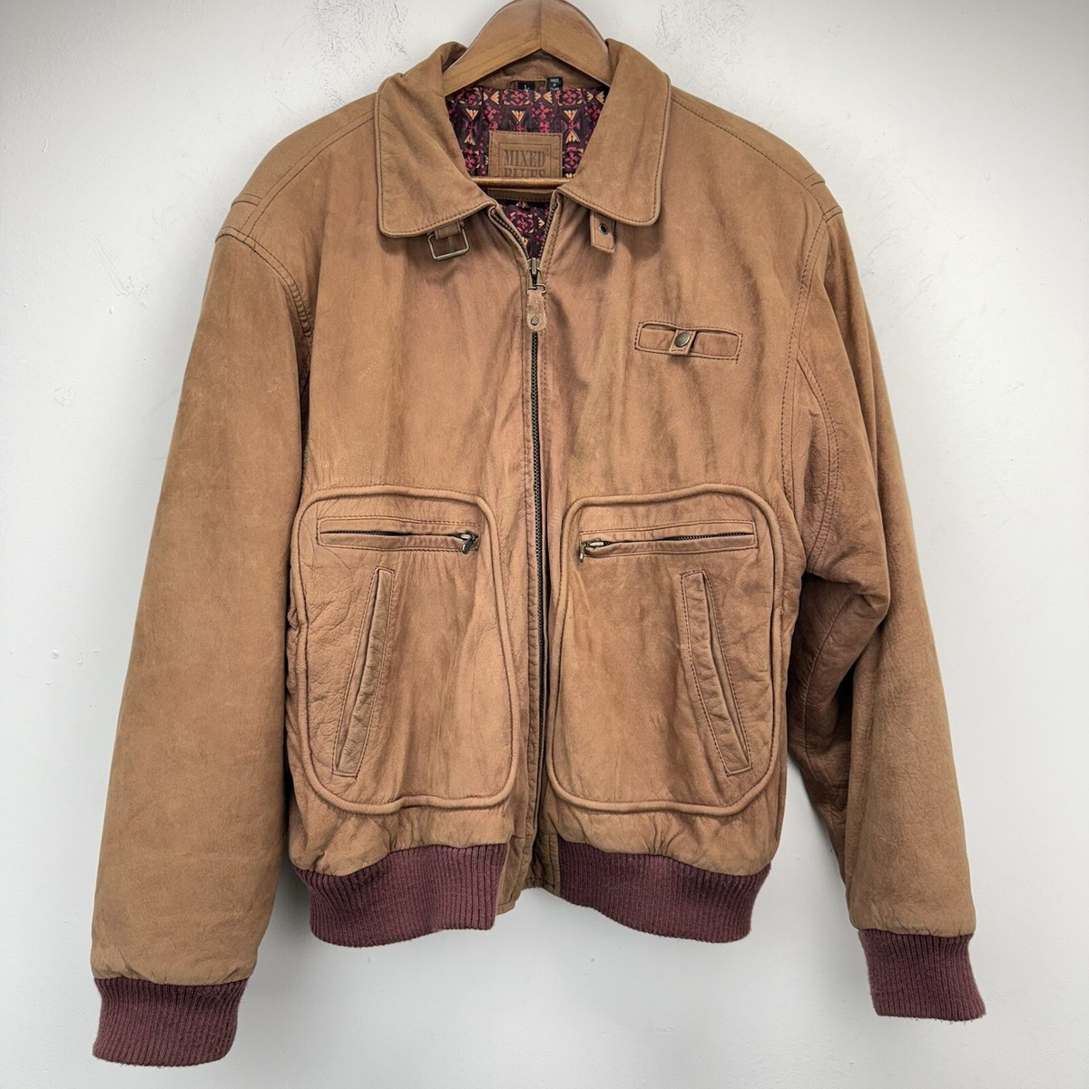 Vintage Mixed Blues size Large Men's Tan Suede Leather Full Vintage Mixed Blues size Large Men's Tan Suede Leather Full