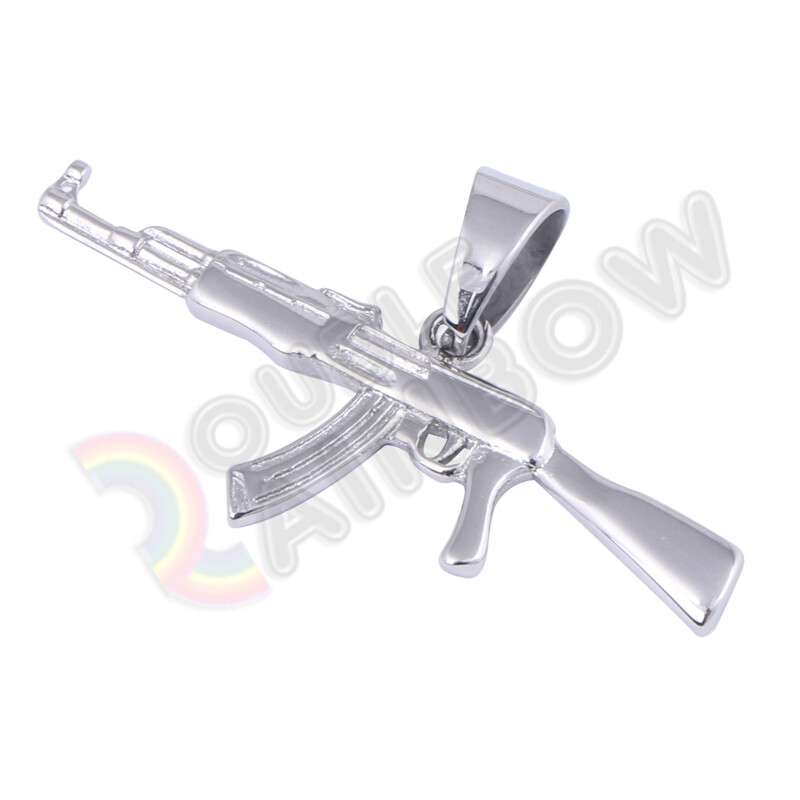 Military Army AK47 Machine Gun Gold Plated Stainless Steel Pendant