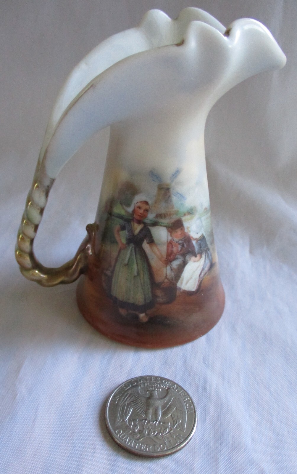 ANTIQUE MINIATURE PORCELAIN PITCHER ROYAL BAYREUTH DUTCH SCENE MILK