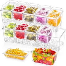 2 Pack Ice Chilled Condiment Caddy with 5 Containers(2.5 Cup), Condiment Server 