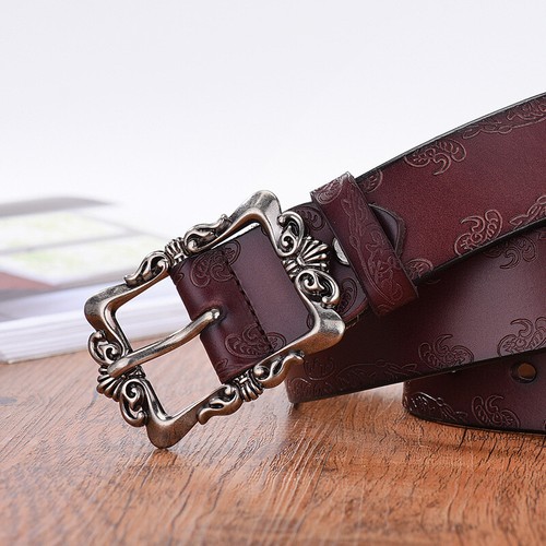 Women Waist Belt Floral Embossed Leather Retro Casual Buckle Cowgirl Classic - Picture 6 of 15