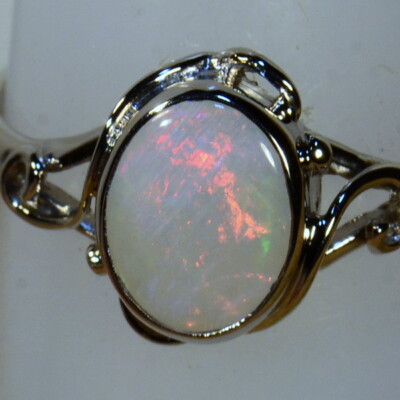 Solid Natural White Opal Solid 18k White Gold Ring (14465)