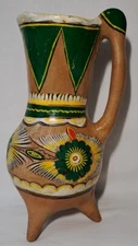 Vintage Pottery Mexican Jug Folk Art  Small Pitcher Vase Terracotta Handpainted 