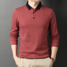 Men's Fashion Solid Cotton Men's Thickened Long Sleeve Polo Shirt