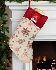 🎄Hessian Jute Christmas Stocking Gift Filler Foil Printed Santa Sack Stockings
