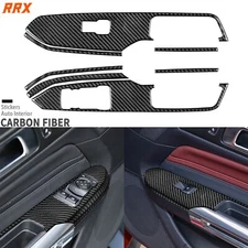 6Pcs Real Carbon Fiber Window Lift Switch Panel Cover For Ford Mustang GT 24-25