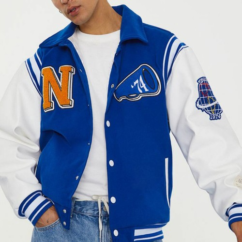 Blue Varsity Letterman wool Jacket With 