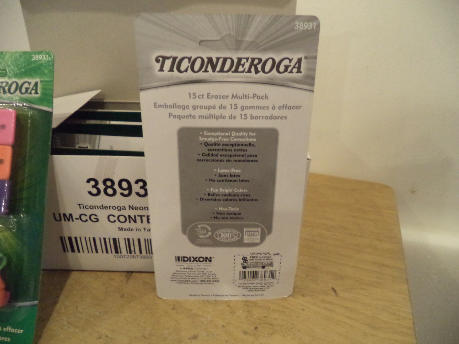 Ticonderoga Neon Erasers 15 Count x2 PACKS =30 Tl.  (38931) Block & Pencil Cap