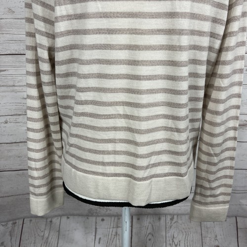 Club Monaco Zaydie V-Neck Sweater Size Medium Ivory Striped Long Sleeve Wool - Picture 7 of 9